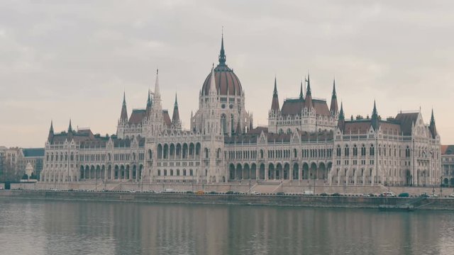 Famous Danube embankment in Budapest view of the parliament building