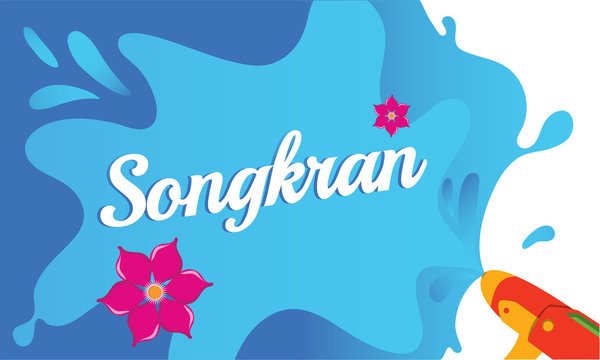 Stylish text Songkran on colorful background, festival of water and colors celebration poster or banner design.