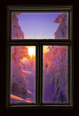 Winter landscape in the window.