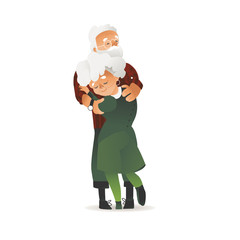 Vector happy elderly couple hugging with smile