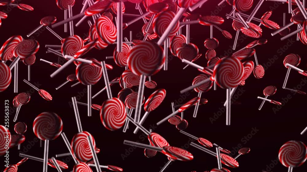 Poster many sweet lollipops fly in space, sweet background, 3d rendering computer generated backdrop