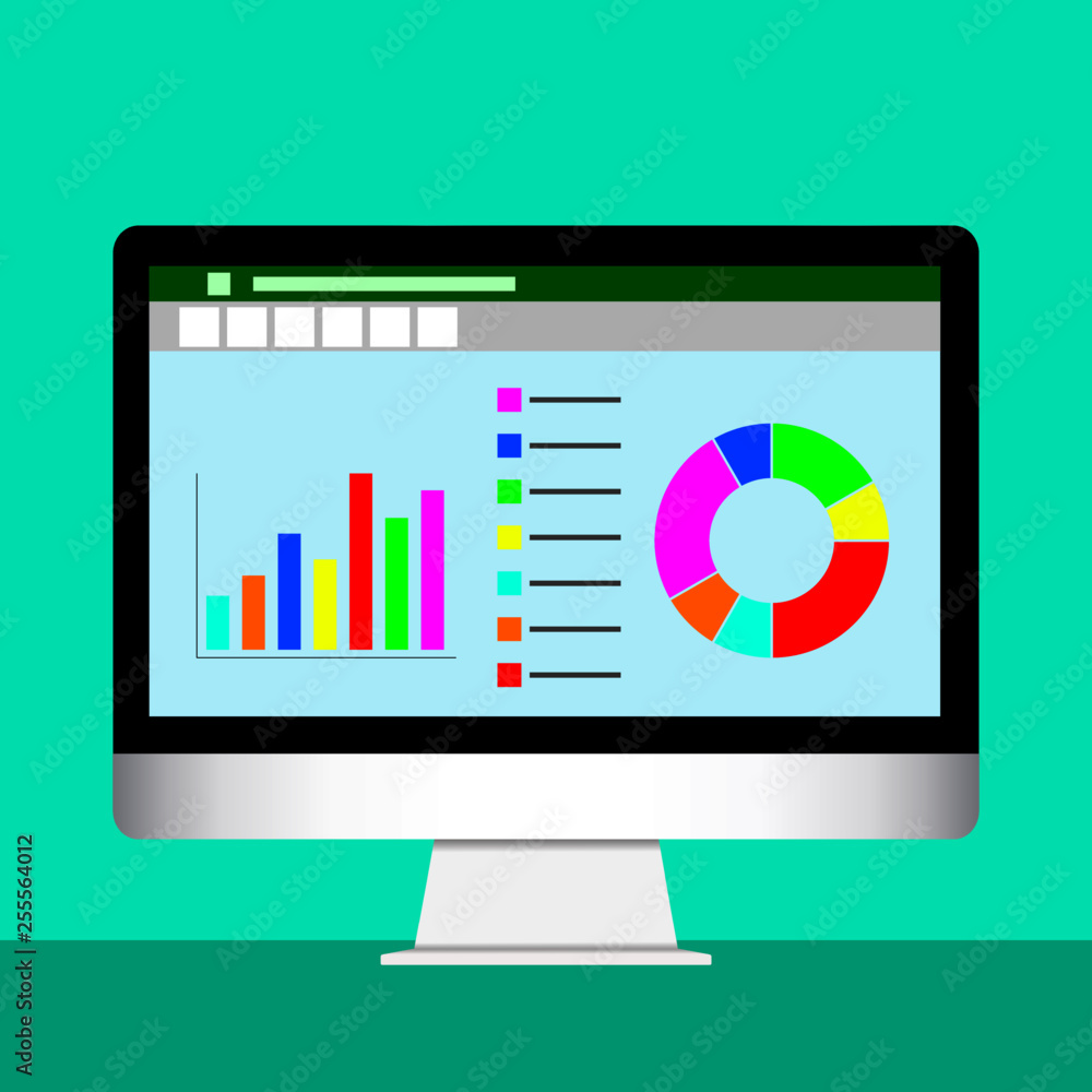 Aufkleber vector illustration of data analytics on computer screen. analytical dashboard concept. financial ac