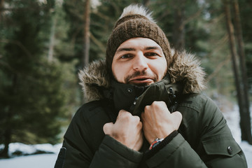 portrait of young man in winter