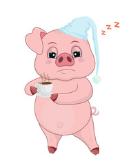 Obraz na płótnie Canvas Vector illustration of piggy cartoon sticker smiley isolated on white.