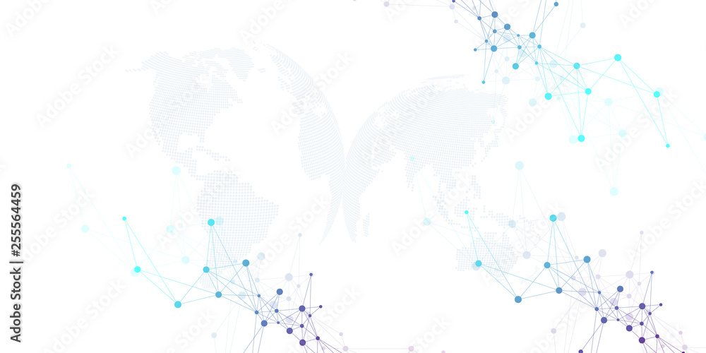 Poster geometric abstract background with connected line and dots. network and connection background for yo