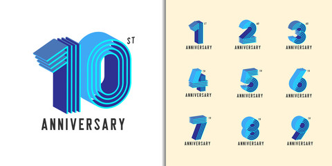 Set of anniversary logotype. Modern colorful anniversary celebration icons design for company profile, booklet, leaflet, magazine, brochure poster, web, invitation or greeting card.