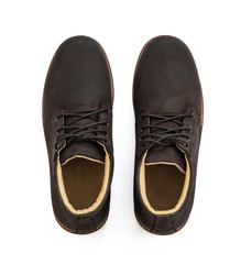 Men’s boot with brown nubuck leather for man collection isolated on white background. Clipping paths
