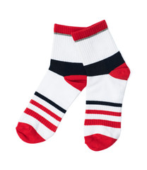 Pair of socks isolated on a white background, Top view, Clipping Path