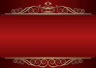 red background with crown and golden ornament