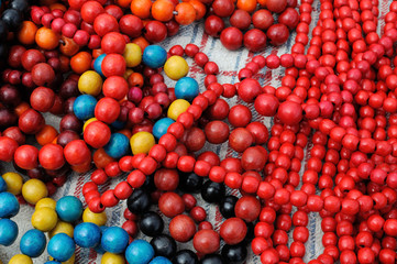  close-up of traditional colorful ukrainian wooden beads