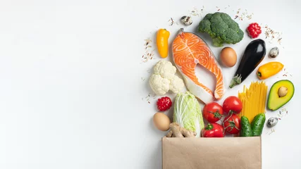 Acrylic prints Food Supermarket. Paper bag full of healthy food.