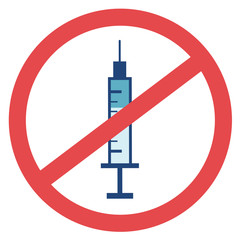 Drug injection / syringe with vaccination is probibited, forbidden, banned. Refusal to vaccinate or drug abuse. Vector illustration