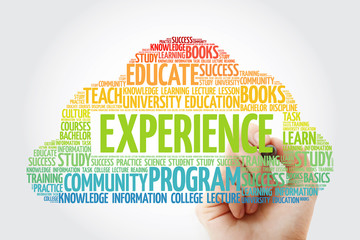 Experience word cloud collage with marker, education concept background