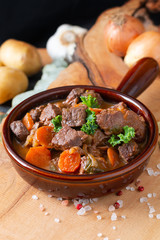 Food concept french classic beefs stew estouffade de boeuf with copy space