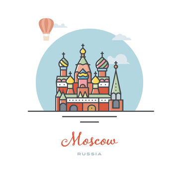 Saint Basils Cathedral at Moscow, Russia, flat vector illustration