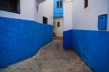 Fototapeta na wymiar Blue and white Street passage in Asilah, Morocco