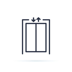Lift vector icon. Blank closed elevator in office floor interior, front view. Empty lift. Concept of business center