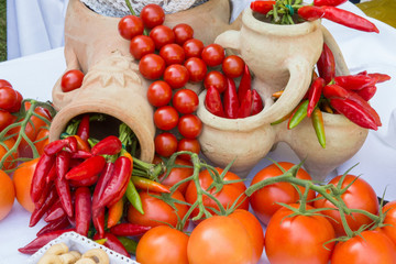 Cherry tomatoes and hot peppers