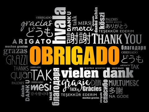 Obrigado (Thank You in Portuguese) Word Cloud in different languages