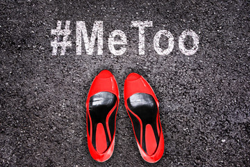 Male and female shoes on asphalt, love concept, Valentines day card