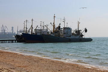 Ships at the pier of Azov Sea, Ukraine, Seascape