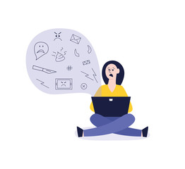 Vector bullying of teen girl sitting alone flat