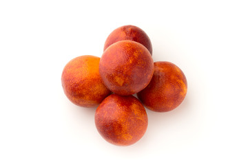 Bloody orange on a white background. Several red orange close-up on a white background.