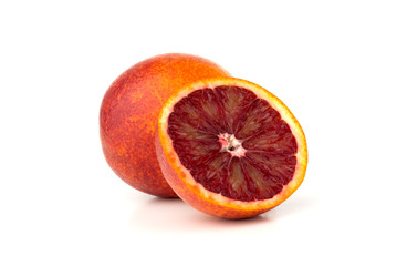 Bloody orange on a white background. Red orange and slice on a white background.