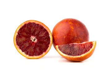 Bloody orange on a white background. Red orange and slices on a white background.