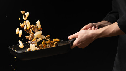 Professional chef prepares seafood. octopus kalmar mussels. Sea food. Asian and Eastern cuisine. culinary background. Freezing food © Anton