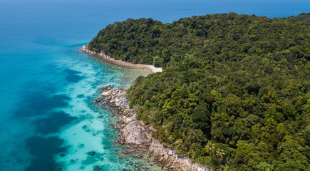 Perhentian Island. Beautiful aerial view of a paradisiacal tropical beach