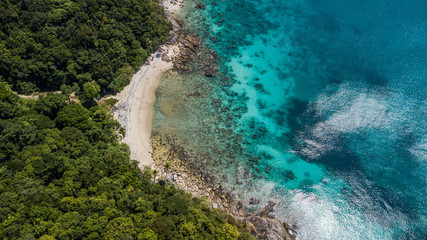 Perhentian Island in Malaysia. Beautiful aerial view of a paradisiacal beach. Travel destination in summer