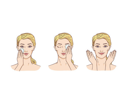 Vector young woman remove make-up from face