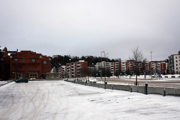 Frozen port of Lahti view, Finland