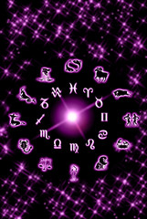 Astrology zodiac signs and symbols  with stars in pink