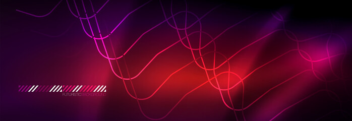 Glowing neon abstract lines, techno futuristic template