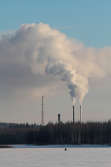 Factories steaming and smoking on a cold winter day