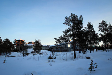 Old mansion on Bothnian Bay coast by winter, Finland