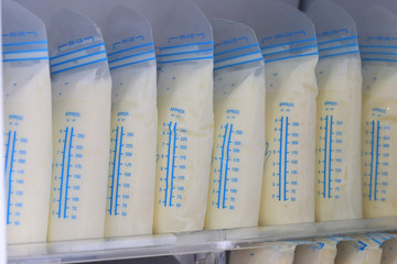 breast milk storage bags for new baby in refrigerator