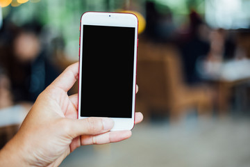 Women hand holding smartphone blank screen