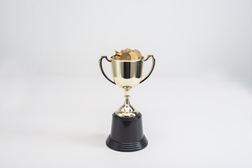 golden trophy cup isolated on white background