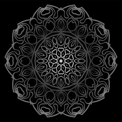 Round Ornament. Decorative Floral Pattern. Vector Illustration. For Interior Design, Printing, Wallpaper. Black silver color
