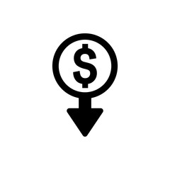Fototapeta premium Cost reduction icon. Dollar Down Icon. dollar decrease icon. Money symbol with arrow stretching rising drop fall down. 