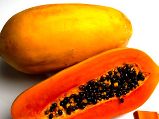 Papaya fruit, isolated white background