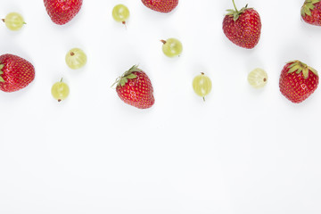 Various summer Fresh berries in a white background.. Antioxidants, detox diet, organic fruits. Top view