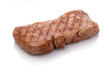Rib eye Steak Entrecote mit Grillstreifen weiß isoliert