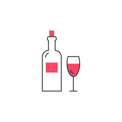 Wine, alcohol icon. Bottle with glass