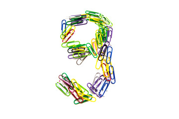 The number "9" of color clips, with a soft blur at the bottom, on a white background