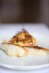 Baked Sea Bass with Chanterelles and Vegetables