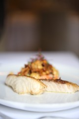 Baked Sea Bass with Chanterelles and Vegetables